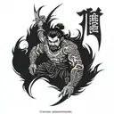 Ashura, 3 heads, 6 arms, warrior battling tattoo design idea