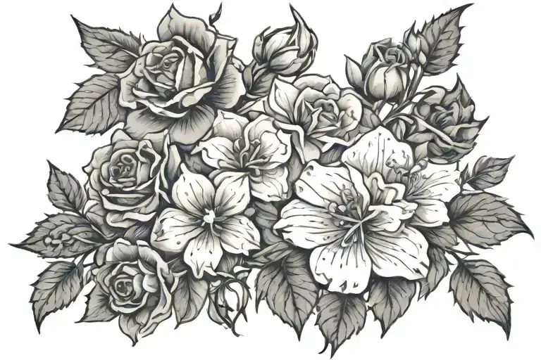 larkspur flowers and roses wrapped   tattoo design idea
