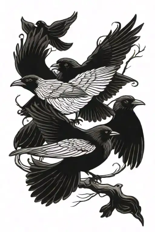 blackbirds flying together tattoo design idea