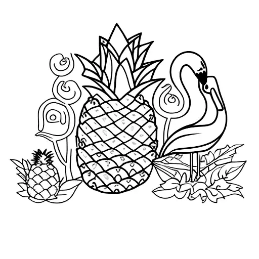 pineapple and flamingo wrapped in ivy tattoo design idea