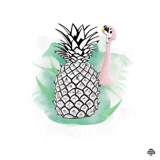 pineapple and flamingo wrapped in ivy tattoo design idea