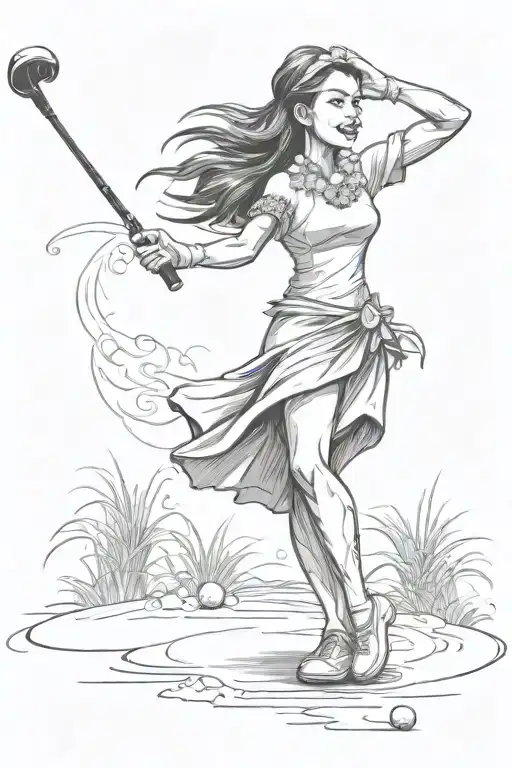 Hula girl playing golf tattoo design idea
