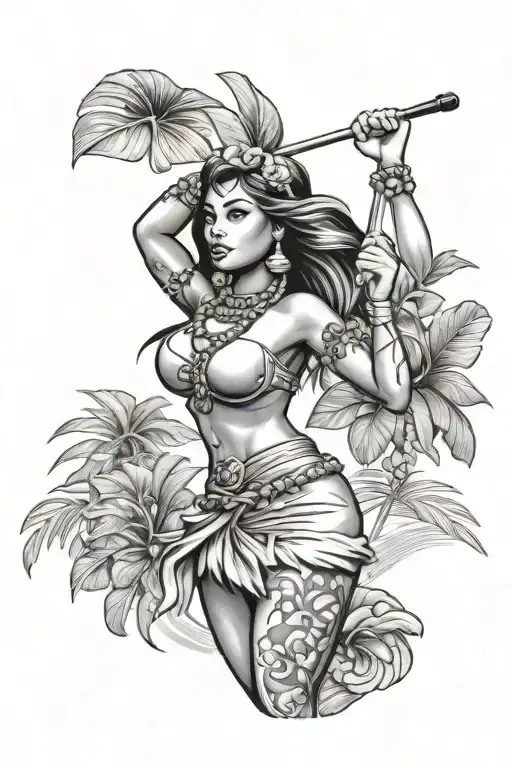 Hula girl playing golf tattoo design idea