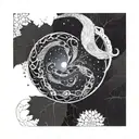 snakes twined around the crescent moons, forming a larger circle around. Wildflowers twisted and tangled all the way up  tattoo design idea