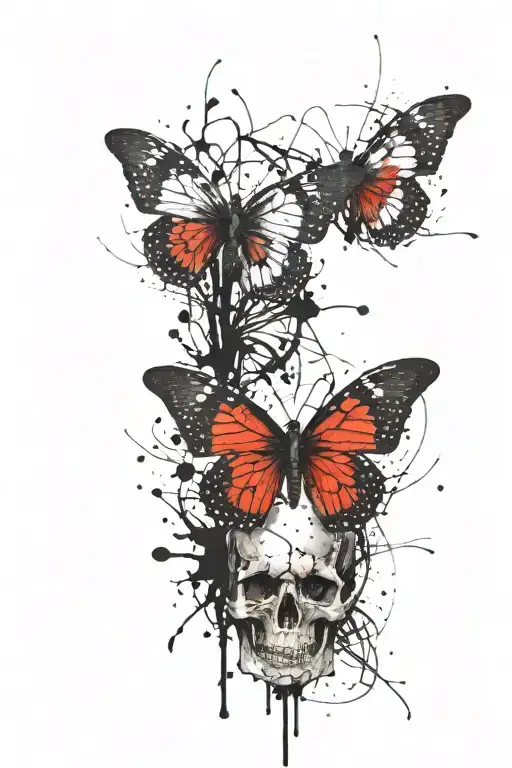 skeleton butterfly wings tattoo design idea