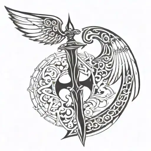 sword and wings tattoo design idea