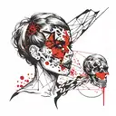 female face with short hair divided in half and on the other side a skull tattoo design idea