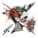 female face with short hair divided in half and on the other side a skull tattoo design idea