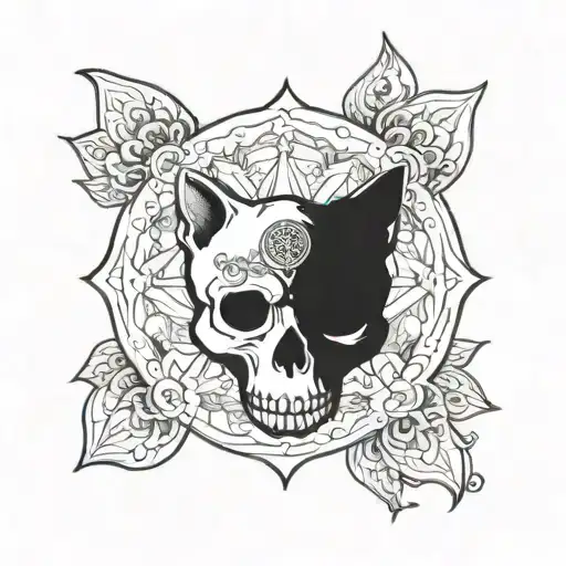 mandala with cat skull tattoo design idea