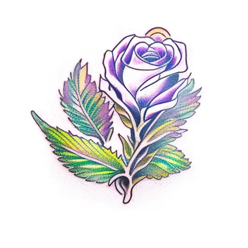 A green sage with violet flowers on top in a brown plant vase tattoo design idea