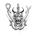 A sketch of Poseidon's trident intertwined with a tiger, symbolizing the harmony between water and nature's fierce beauty tattoo design idea