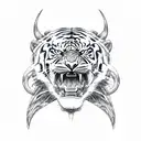 A sketch of Poseidon's trident intertwined with a tiger, symbolizing the harmony between water and nature's fierce beauty tattoo design idea