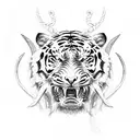 A sketch of Poseidon's trident intertwined with a tiger, symbolizing the harmony between water and nature's fierce beauty tattoo design idea