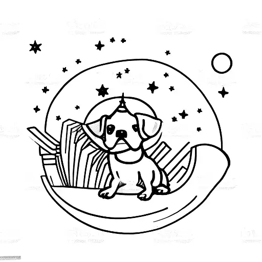 A small dog sitting on a stack of books with a crescent moon in the background tattoo design idea