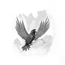 Raven who fought a snake and won tattoo design idea