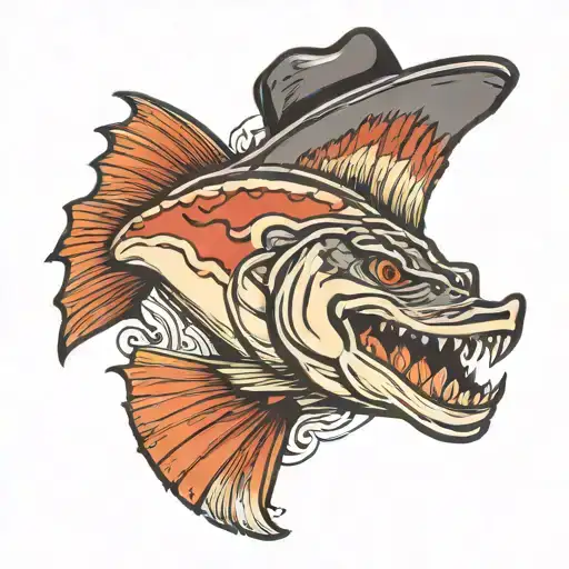 barracuda wearing flat hat and suit tattoo design idea