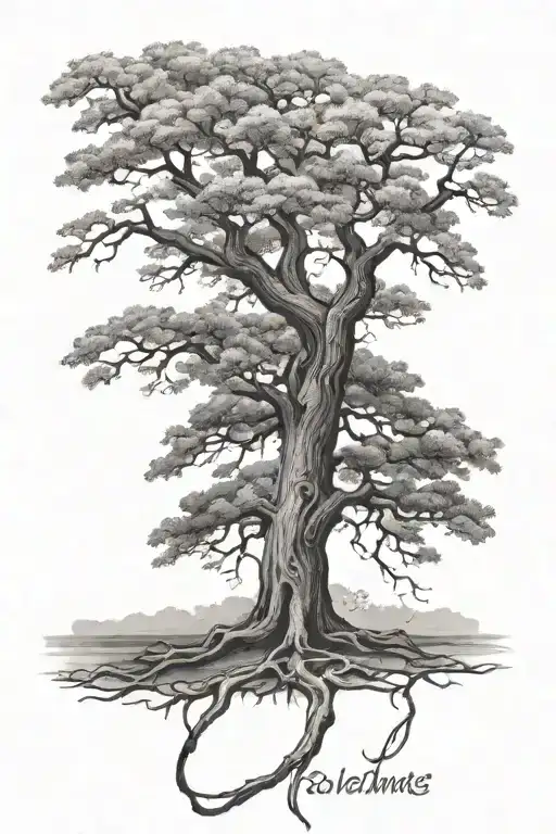 oak tree greyscale half sleeve tattoo design idea