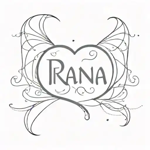 Design a unique tattoo combining a half moon with a heart shape and the names 'Rana' and 'Antonio' to represent their love and connection tattoo design idea