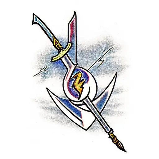 Lightning and sword pierce the heart tattoo design idea