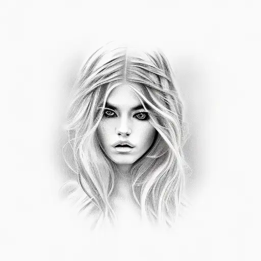 blonde woman, long hair, realistic eyes tattoo design idea