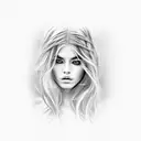 blonde woman, long hair, realistic eyes tattoo design idea