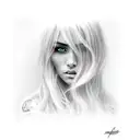 blonde woman, long hair, realistic eyes tattoo design idea