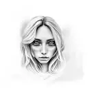 blonde woman, long hair, realistic eyes tattoo design idea