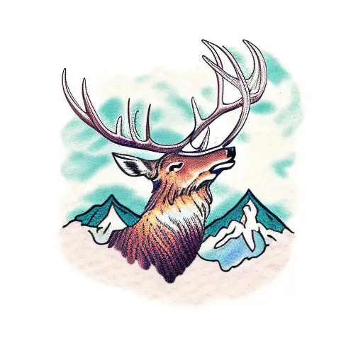 elk and mountains  tattoo design idea