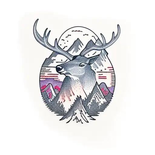 elk antler with mountains  tattoo design idea