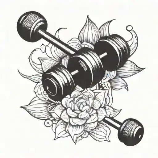 Incorporate a lotus flower into a design featuring a weightlifting barbell and kettlebell tattoo design idea