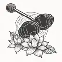 Incorporate a lotus flower into a design featuring a weightlifting barbell and kettlebell tattoo design idea