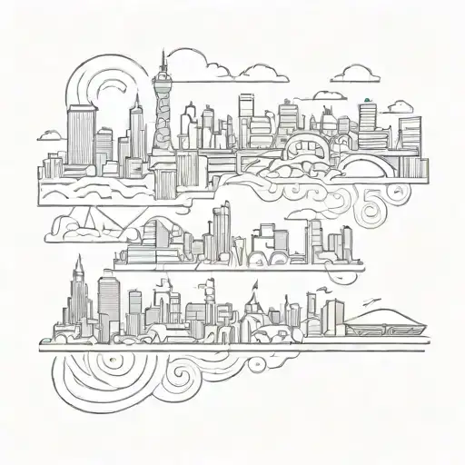 A skyline silhouette of various cities the client has visited, with a finance-related symbol incorporated into the design tattoo design idea