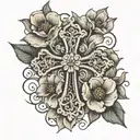 Cross with 3 flowers  tattoo design idea