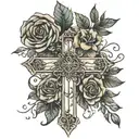 Cross with 3 flowers  tattoo design idea