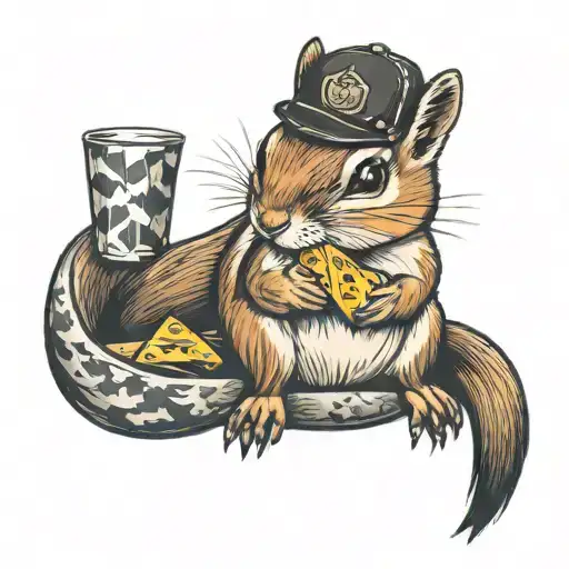 chipmunk holding a chip with a bandana around its neck tattoo design idea