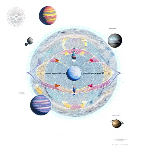 solar system with geomteric motifs and the pulsar map from the pioneer plaque tattoo design idea