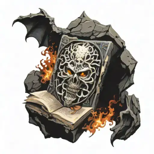 necronomicon symbol glowing on rock tattoo design idea