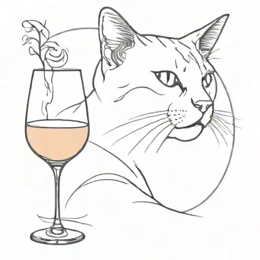 cat with glass of wine tattoo design idea