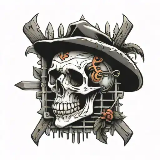 skull with fence  tattoo design idea