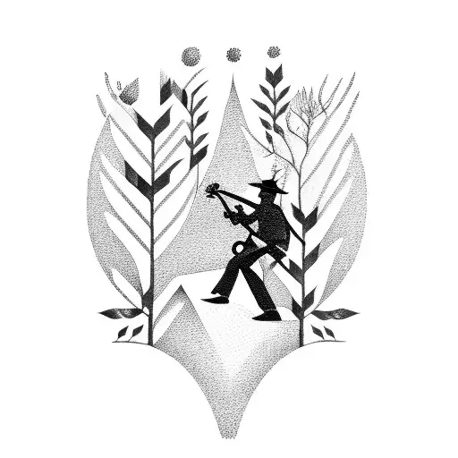 A silhouette of a guitarist playing in a forest tattoo design idea