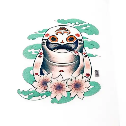 Daruma with flowers around him tattoo design idea