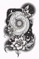 Galaxy cover up on left shoulder feminine tattoo design idea