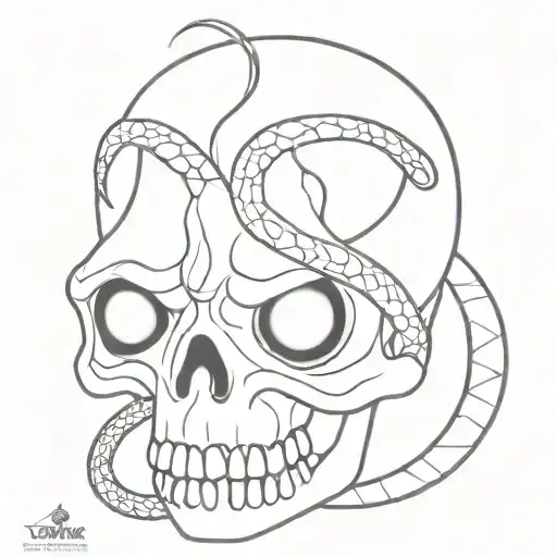 skull white eyes with snake tattoo design idea