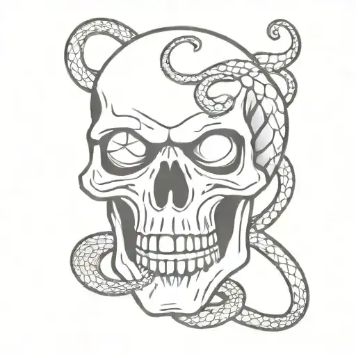 skull white eyes with snake coming tattoo design idea