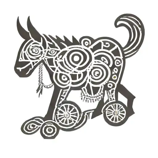 mule with a yarn spinning wheel tattoo design idea