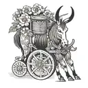 mule with a yarn spinning wheel tattoo design idea
