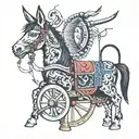 mule with a yarn spinning wheel tattoo design idea