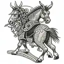 mule with a yarn spinning wheel tattoo design idea