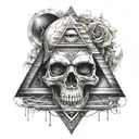 skull with a realistic eye inside surrounded by a pyramid tattoo design idea