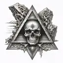 skull with a realistic eye inside surrounded by a pyramid tattoo design idea